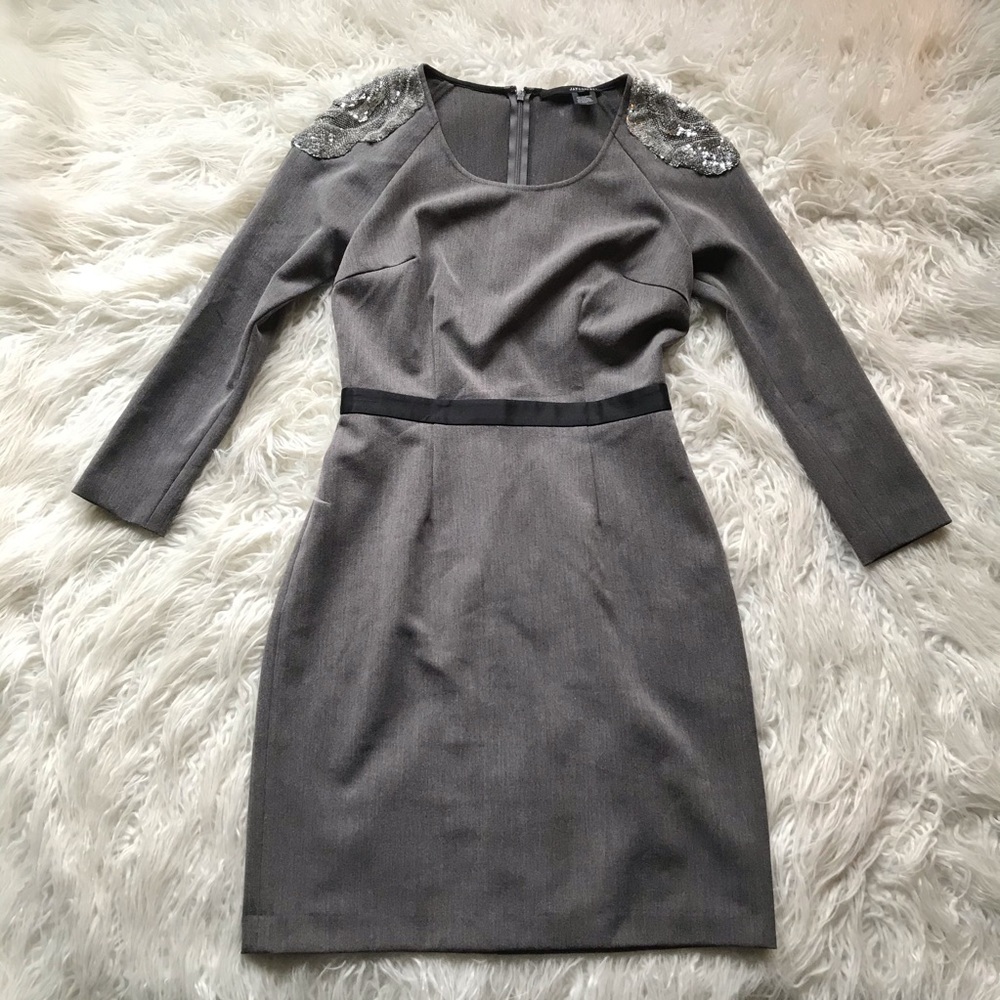 JAY‎ GODFREY GREY SEQUIN SLEEVE WOOL BLEND DRESS